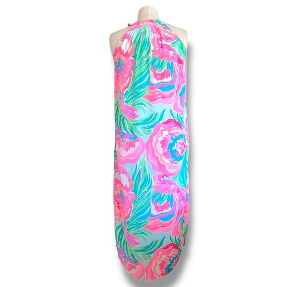 Lilly Pulitzer Womens Bailey Dress Sz Small Pink Green Blue Silk Midi Sundress - Picture 6 of 10